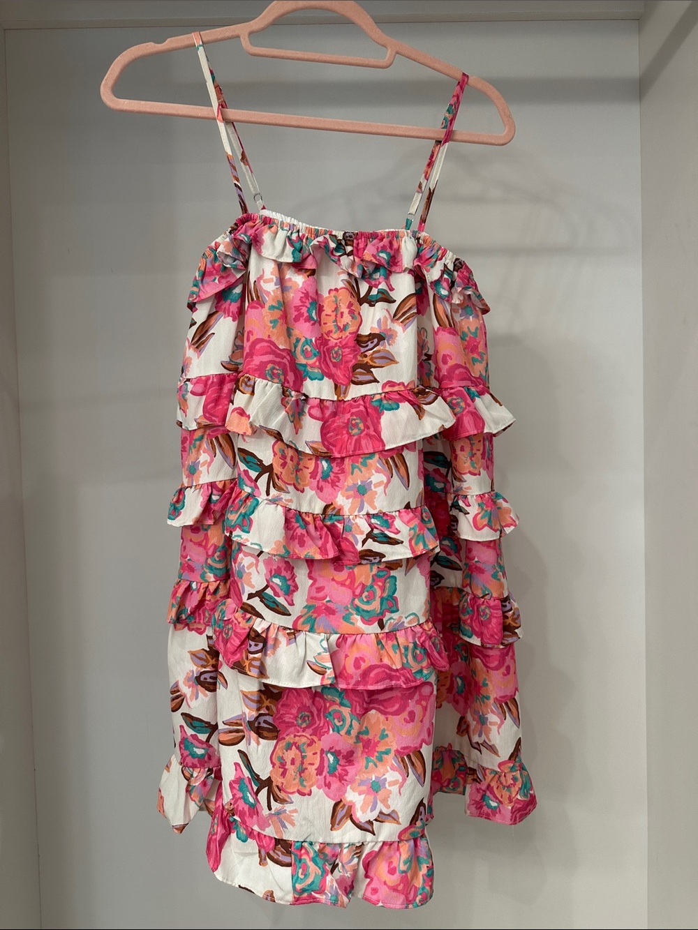 Pink Lily small Pink Floral Ruffle Sundress. Like new